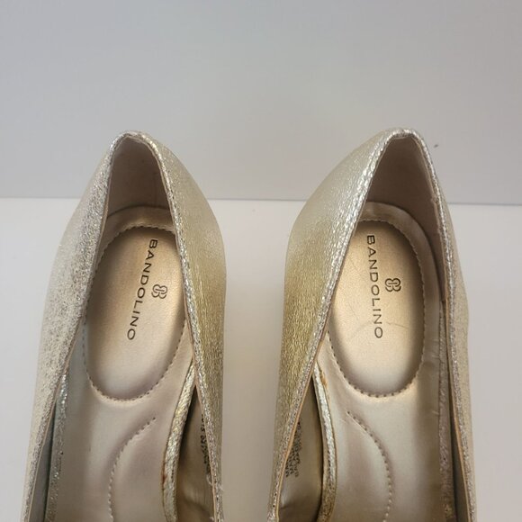 Bandolino Womens Gold Block Heel Loafers Size 10M With Metallic Finish & Logo Ac - Picture 4 of 9